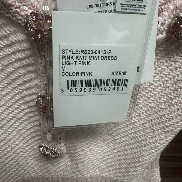 Brand New Self-Portrait Melange Knit Cotton Blend Mini Dress in Light Pink. - Picture 2 of 4